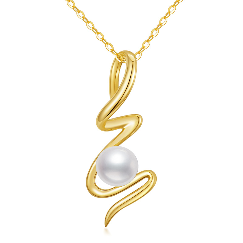 10K Gold Circular Shaped Pearl Mother Pendant Necklace-20