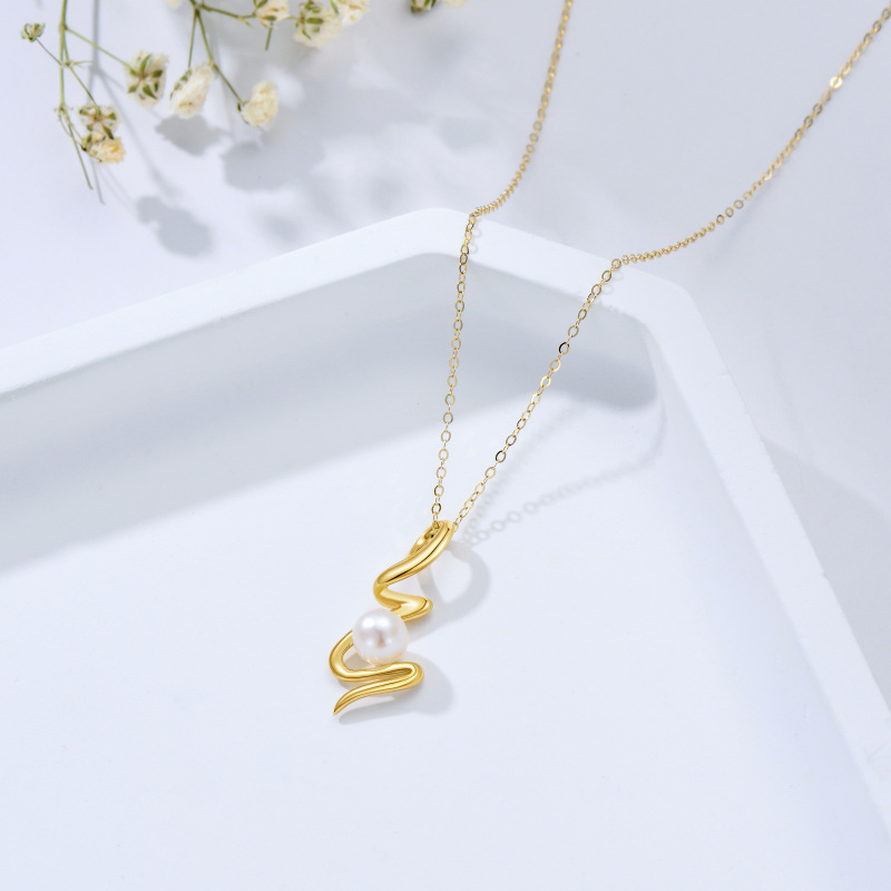 Colar com pendente de pérola redonda lapidada em ouro branco 10K para o Dia da Mãe-5