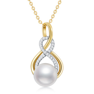 10K Gold Circular Shaped Pearl Mother Pendant Necklace-35