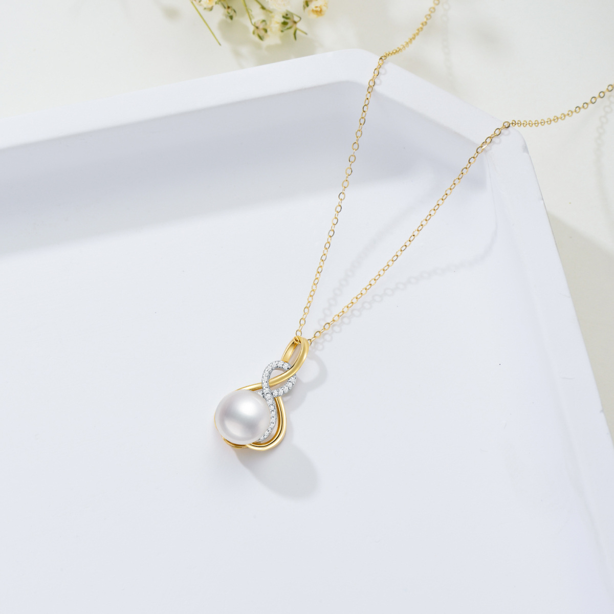 10K Gold Circular Shaped Pearl Mother Pendant Necklace-6