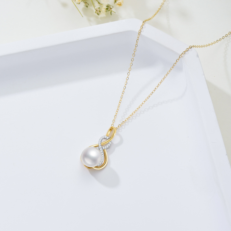 10K Gold Circular Shaped Pearl Mother Pendant Necklace-6