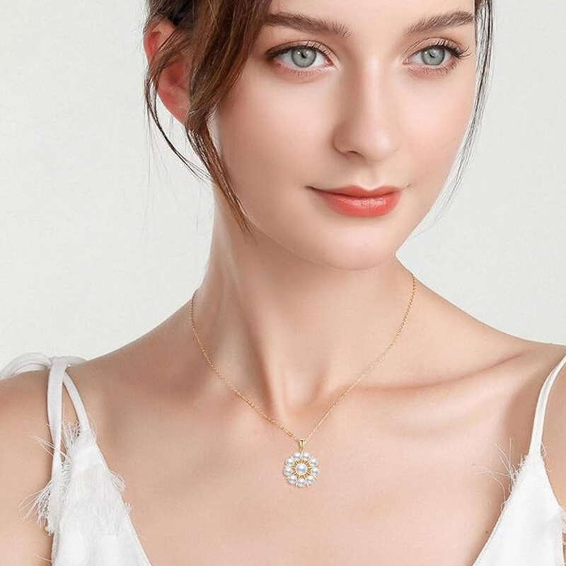 10K Gold Circular Shaped Pearl Pendant Charms-2