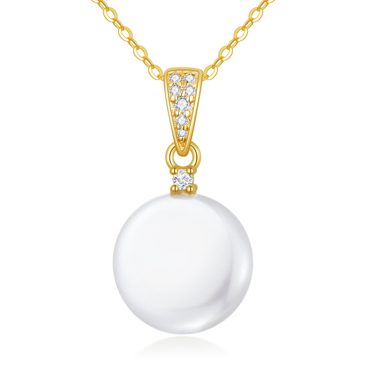 10K Gold Circular Shaped Pearl Pendant Necklace-1