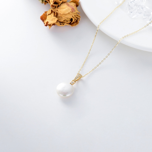 14K Gold Circular Shaped Pearl Pendant Necklace-4