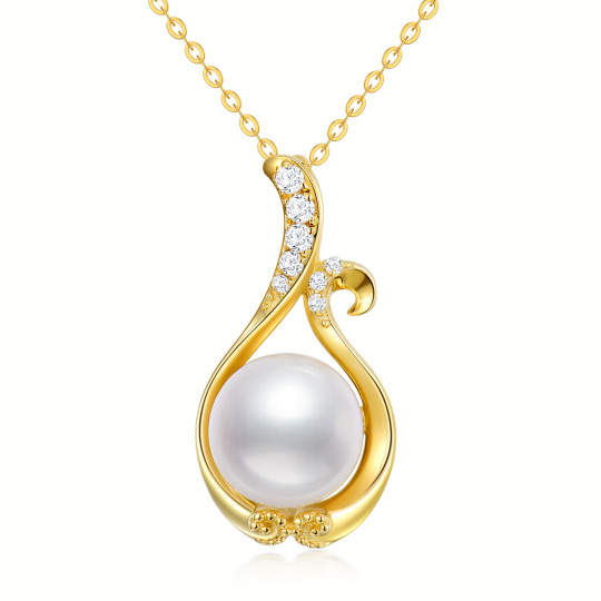 14K Gold Circular Shaped Pearl Pendant Necklace