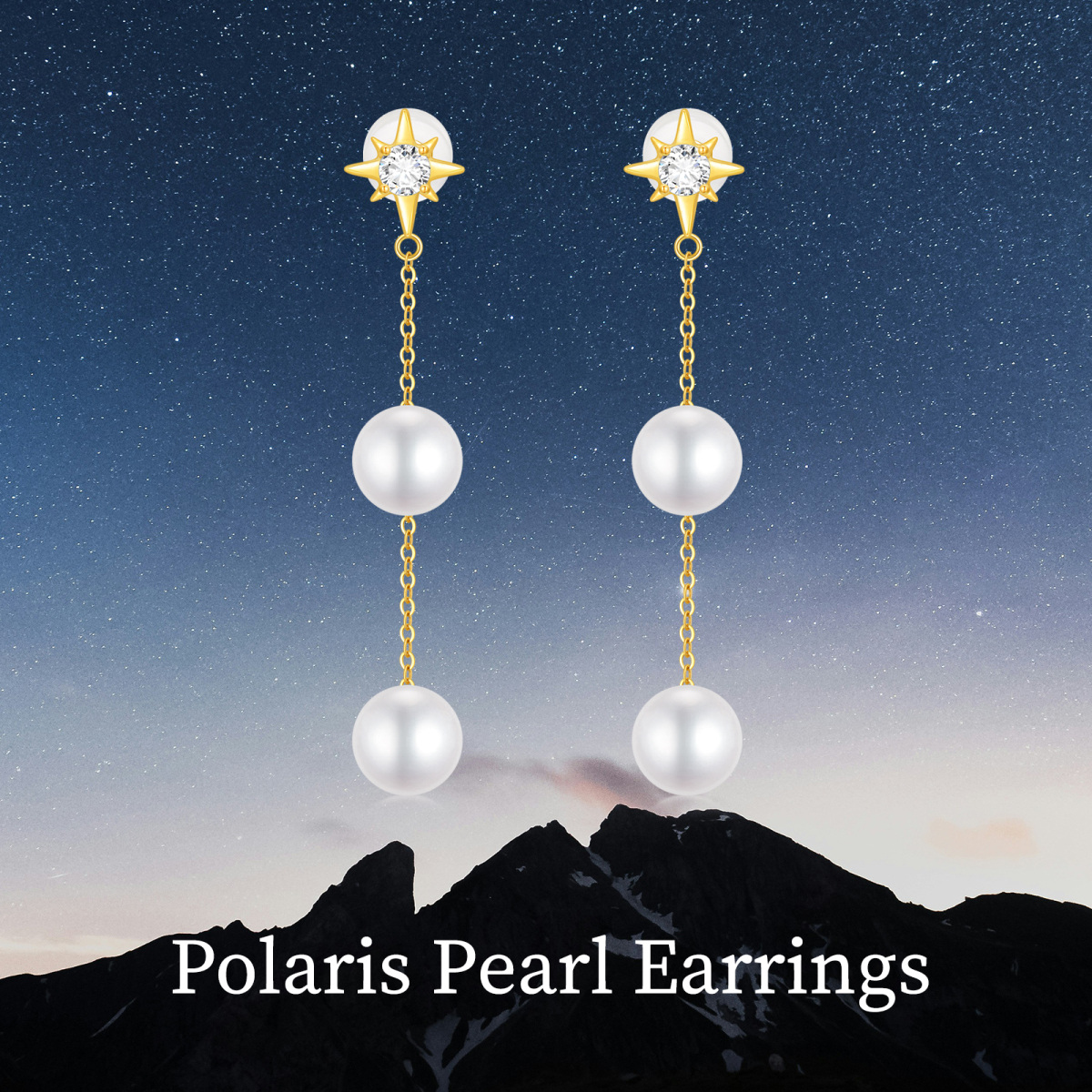 10K Gold Circular Shaped Cubic Zirconia & Pearl Pentagram Drop Earrings-6