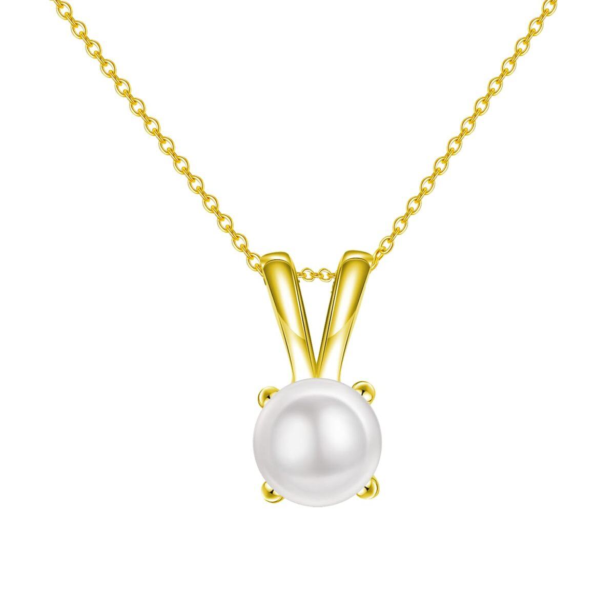 10K Gold Circular Shaped Pearl Rabbit Pendant Necklace-1