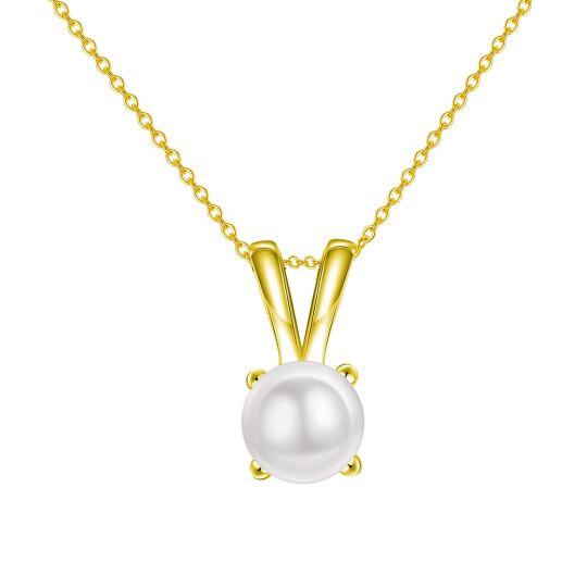 Collier en or 14K avec pendentif lapin en perle de forme circulaire-1