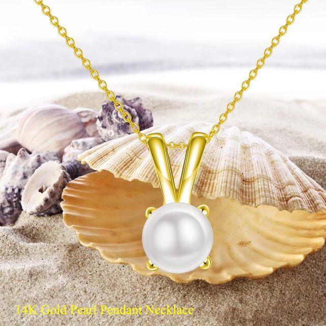 Collier en or 14K avec pendentif lapin en perle de forme circulaire-3