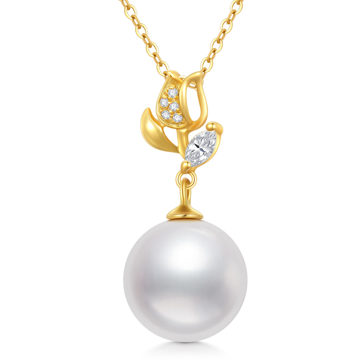 10K Gold Circular Shaped Pearl Rose Pendant Necklace-1