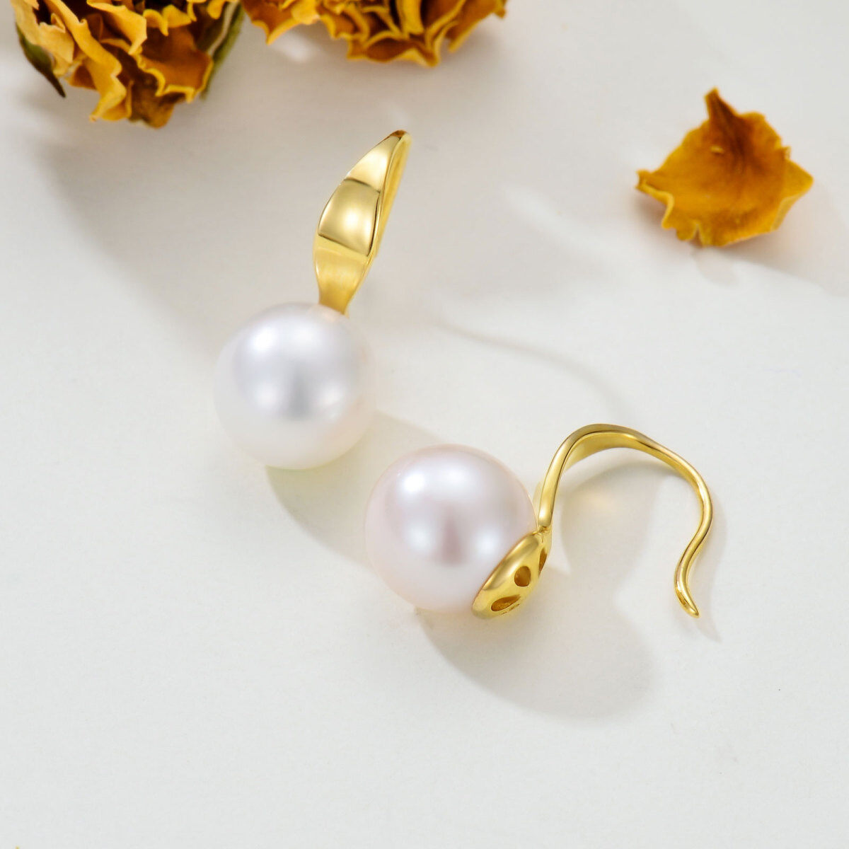 10K Gold Circular Shaped Pearl Round Drop Earrings-4