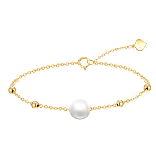 10K Gold Circular Shaped Pearl Round Charm Bracelet-17