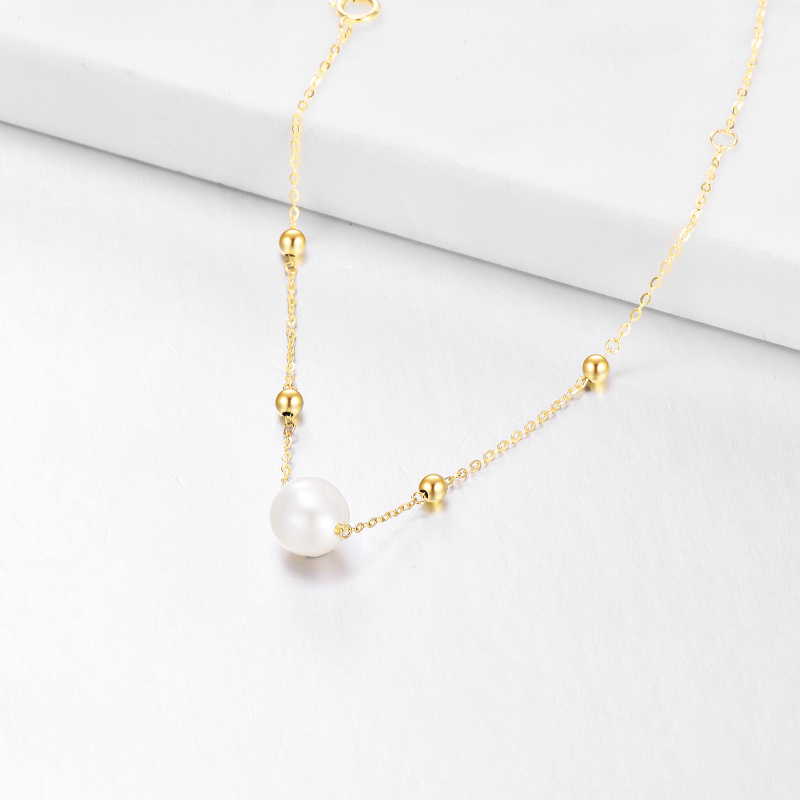 Pulsera con dije redondo de perla en forma circular de oro de 14 quilates-3