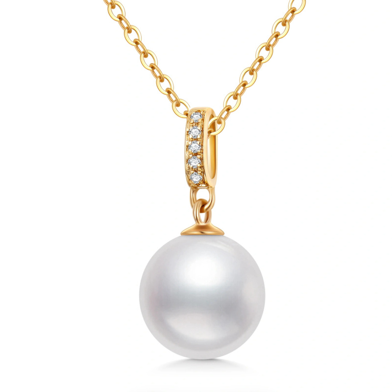 10K Gold Circular Shaped Pearl Round Pendant Necklace-5