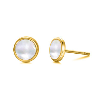 14K Gold Circular Shaped Pearl Round Stud Earrings-58