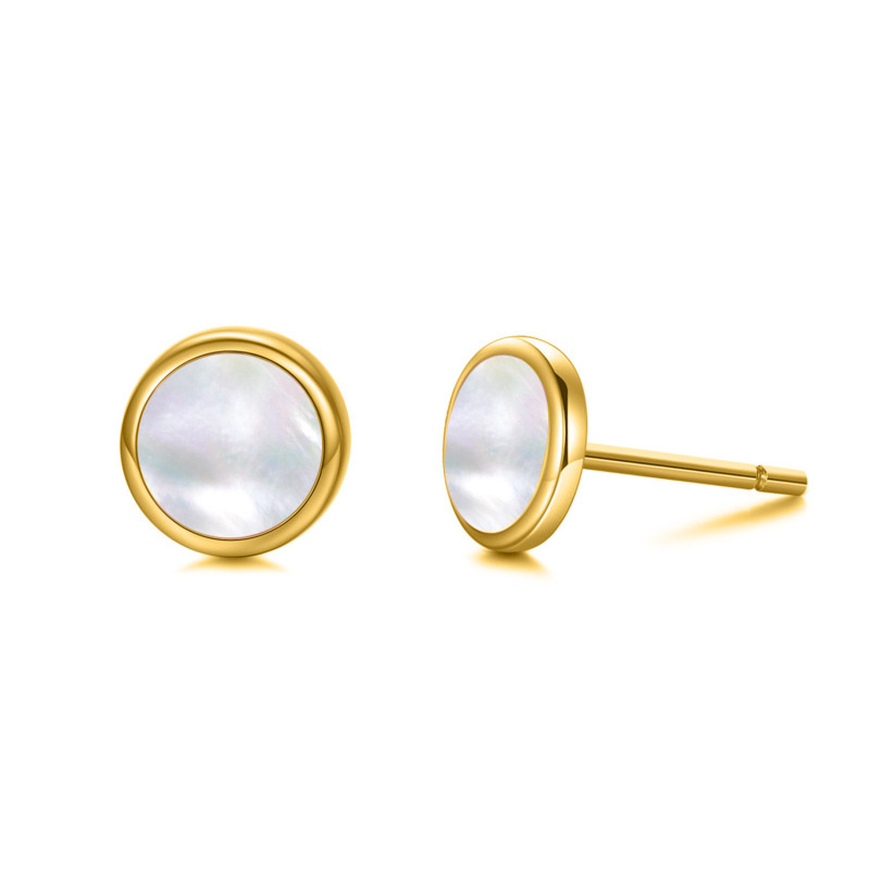 14K Gold Circular Shaped Pearl Round Stud Earrings