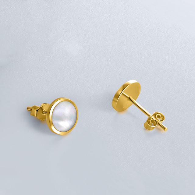 14K Gold Circular Shaped Pearl Round Stud Earrings-2