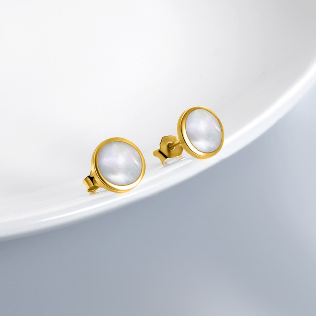 14K Gold Circular Shaped Pearl Round Stud Earrings-3