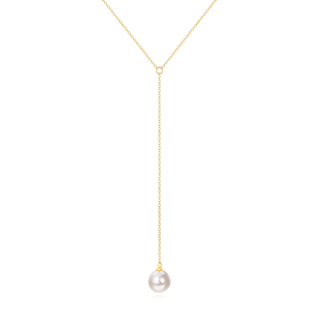 Collier en Y non réglable en or 14 carats avec perles de forme circulaire-1