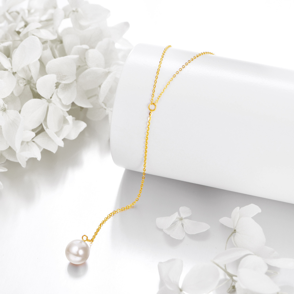 Collier en Y non réglable en or 14 carats avec perles de forme circulaire-4