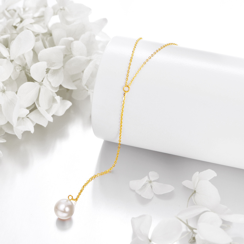 10K Gold Circular Shaped Pearl Spherical Non-adjustable Y-Necklace-4