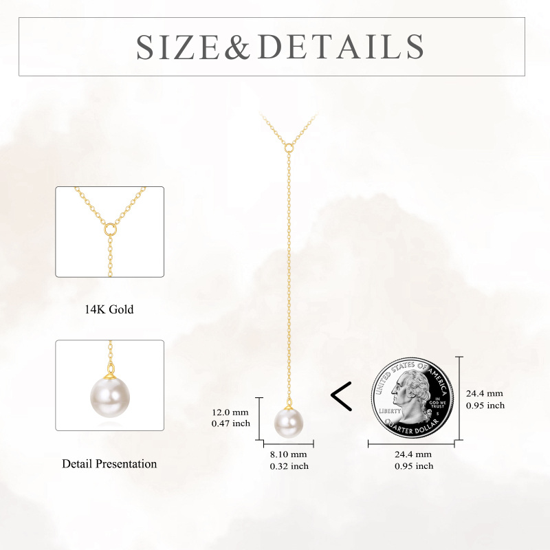 10K Gold Circular Shaped Pearl Spherical Non-adjustable Y-Necklace-5