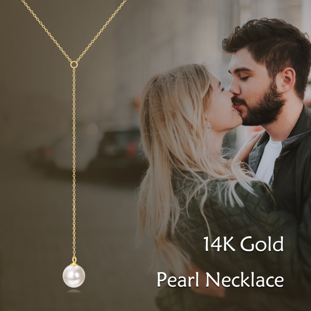 Collier en Y non ajustable en or 14K avec perles sphériques de forme circulaire-6