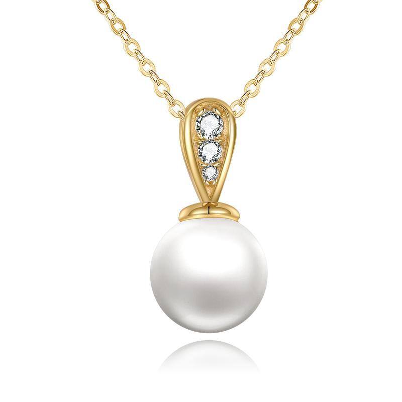 10K Gold Circular Shaped Pearl Spherical Pendant Necklace-3