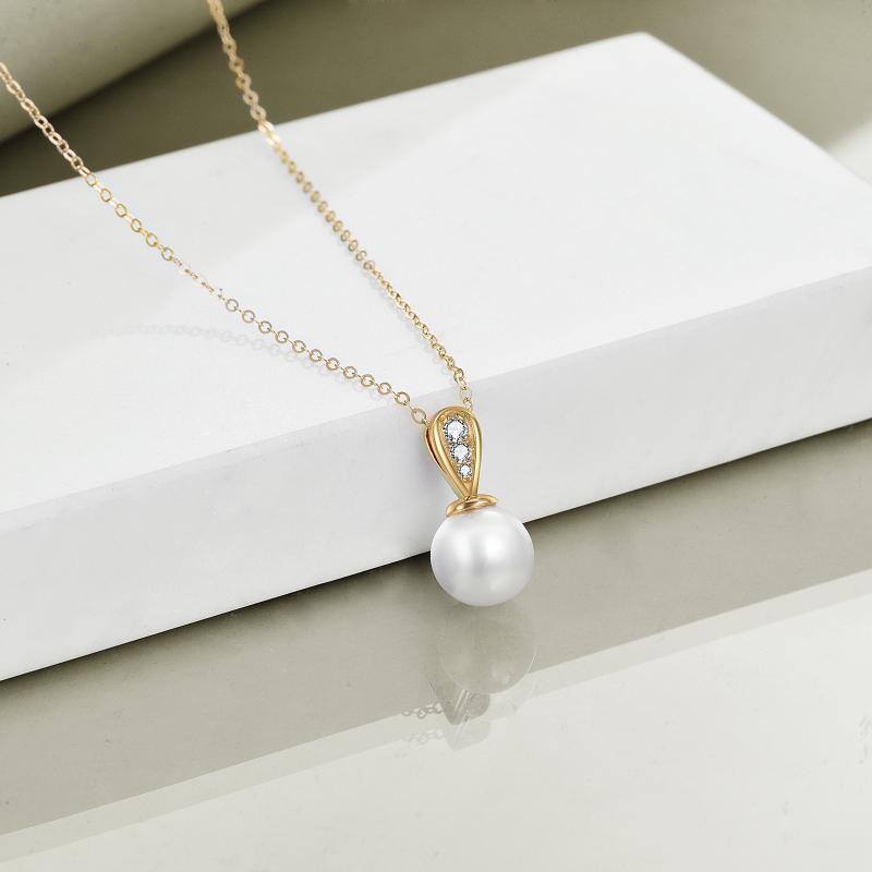 10K Gold Circular Shaped Pearl Spherical Pendant Necklace-3