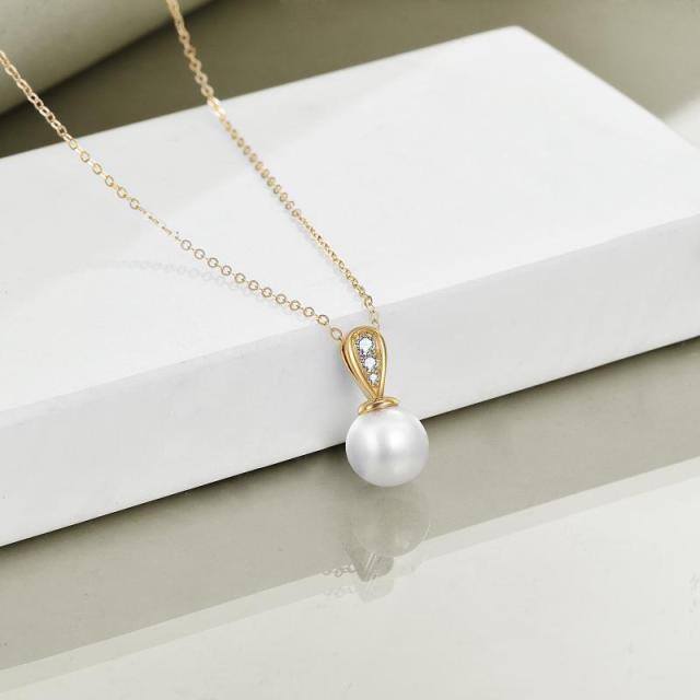 14K Gold Circular Shaped Pearl Spherical Pendant Necklace-3