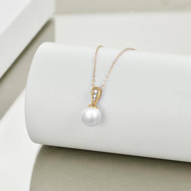 14K Gold Circular Shaped Pearl Spherical Pendant Necklace-4