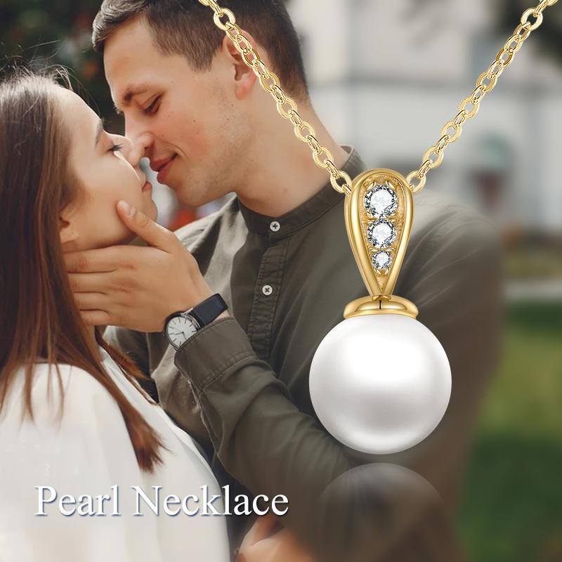 10K Gold Circular Shaped Pearl Spherical Pendant Necklace-5