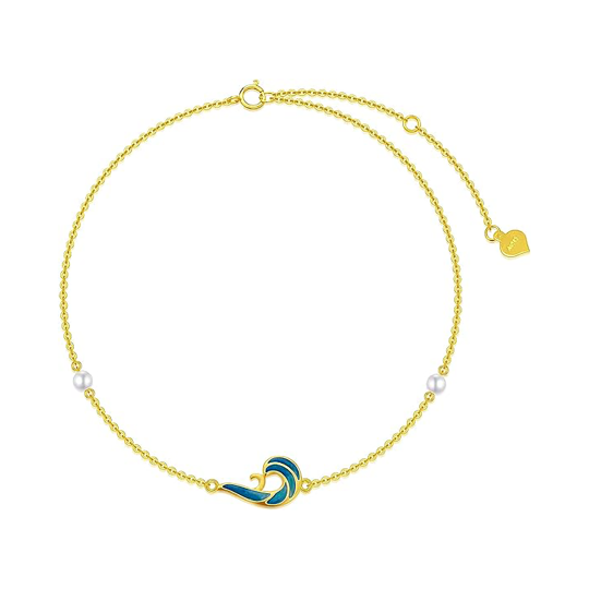 Bracelet de cheville en or 14K avec perles en forme de cercle et en forme de spray