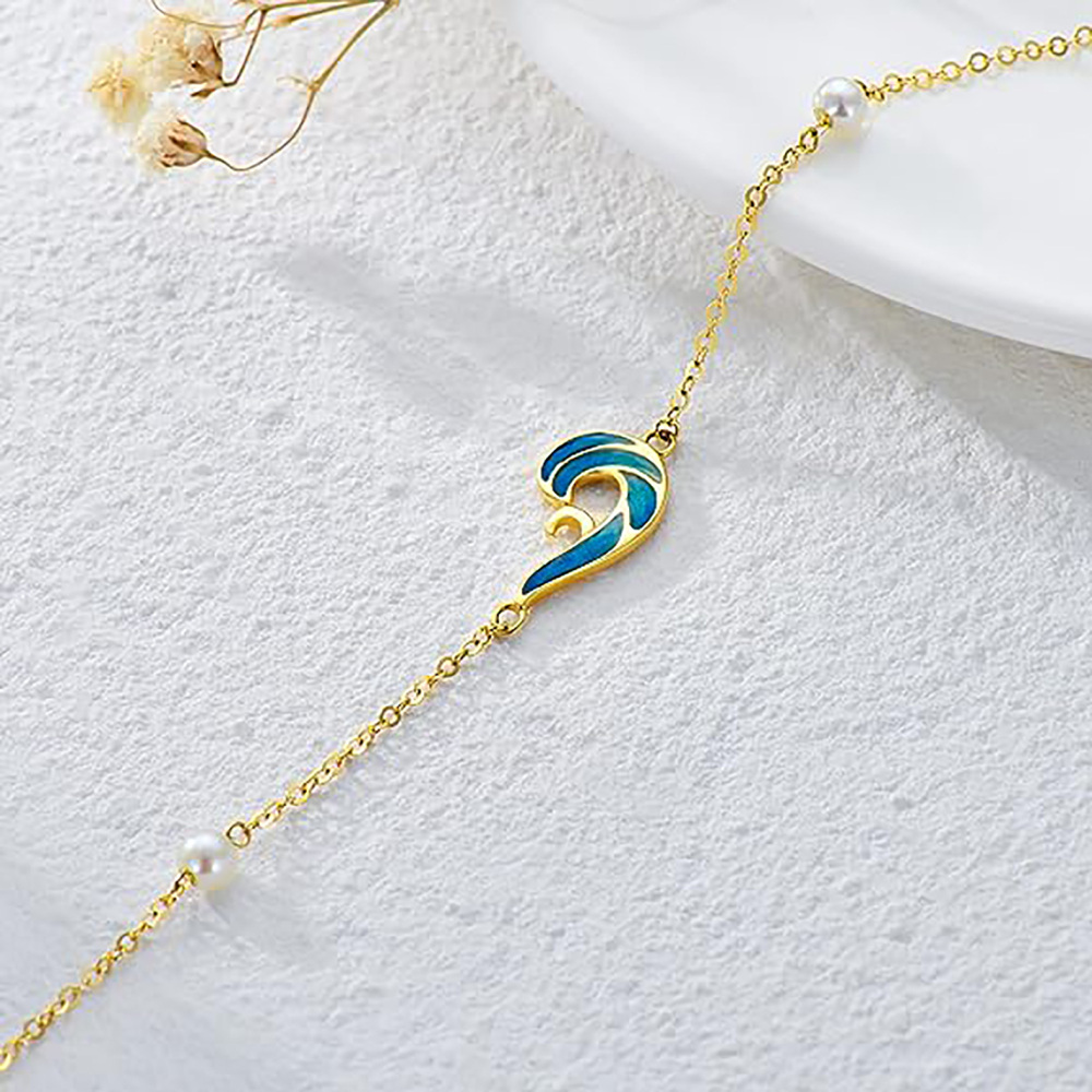 10K Gold Circular Shaped Pearl Spray Single Layer Anklet-3