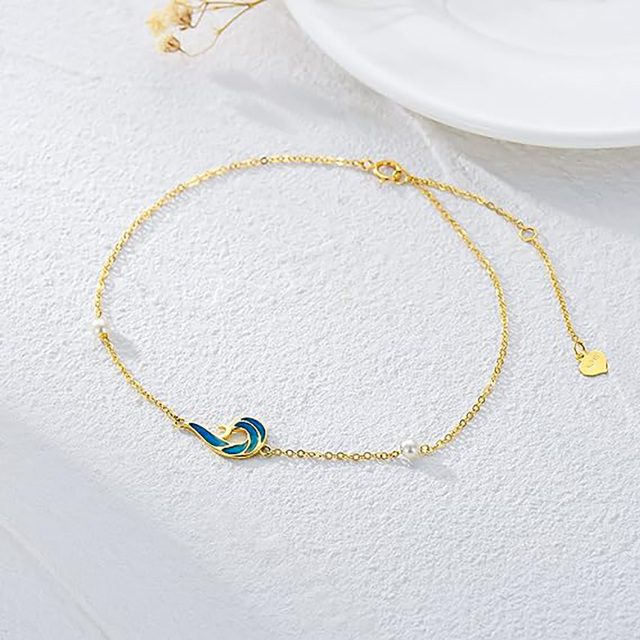 Bracelet de cheville en or 14K avec perles en forme de cercle et en forme de spray-4