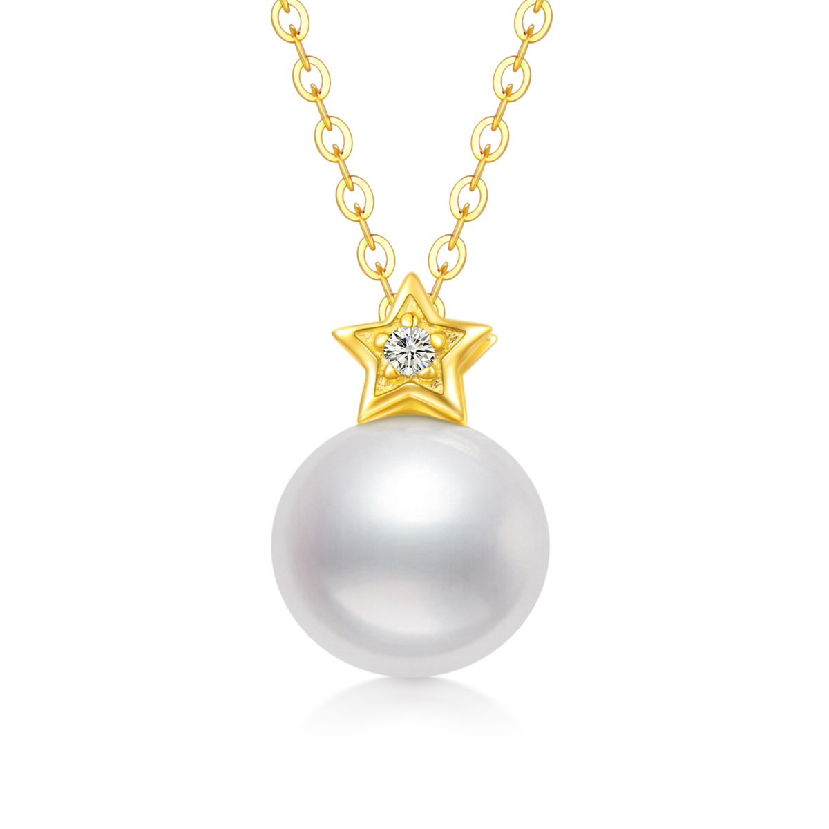 10K Gold Circular Shaped Pearl Star Pendant Necklace-1