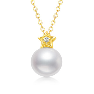 10K Gold Circular Shaped Pearl Star Pendant Necklace-30