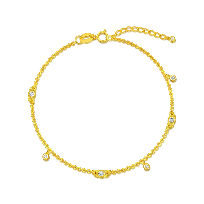 18K Gold Circular Shaped Cubic Zirconia Charm Bracelet-1