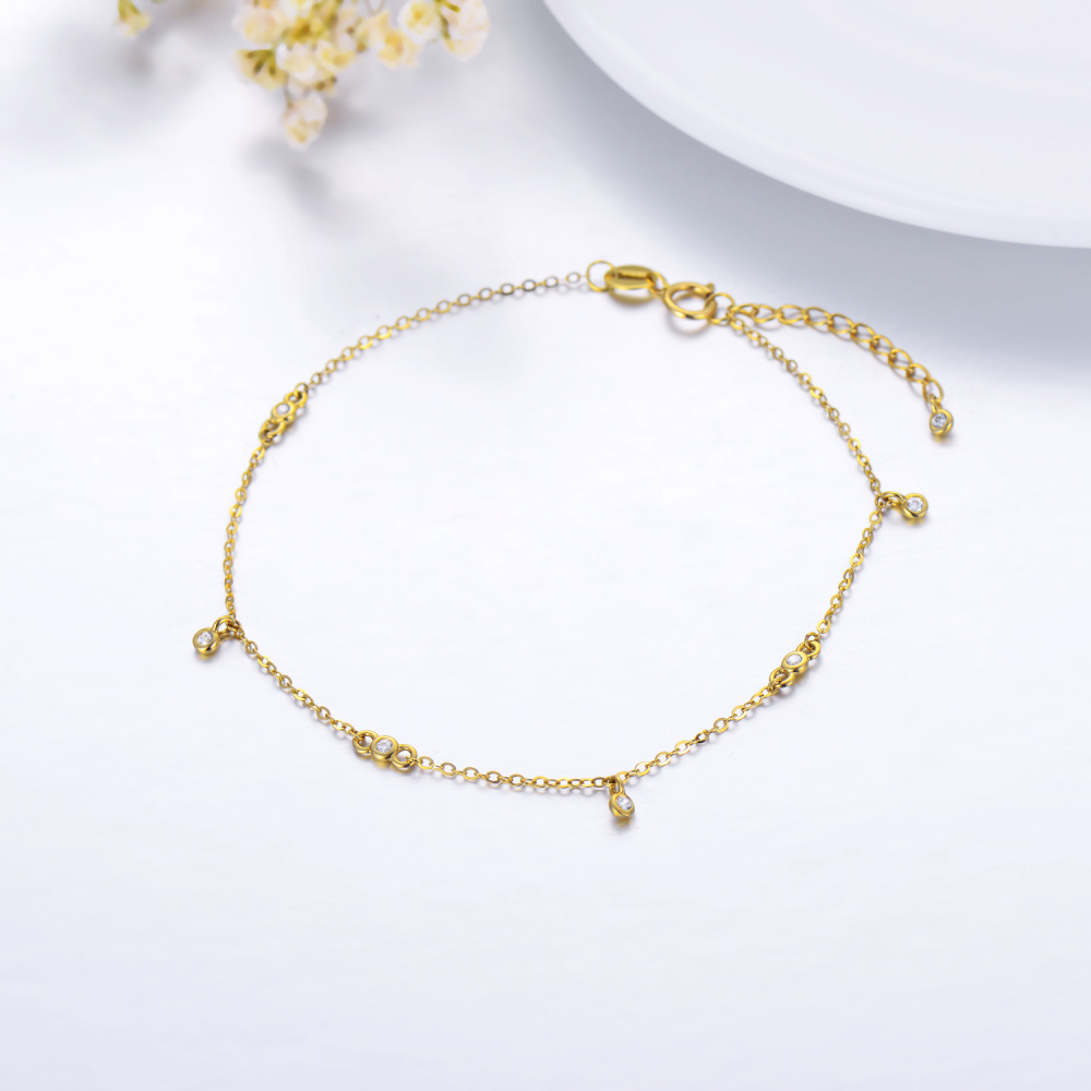 10K Gold Circular Shaped Cubic Zirconia Charm Bracelet-2