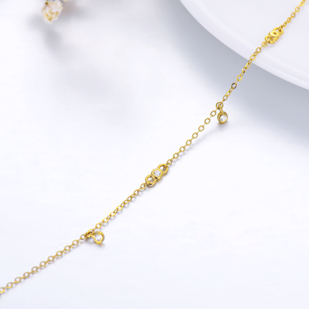 10K Gold Circular Shaped Cubic Zirconia Charm Bracelet-3