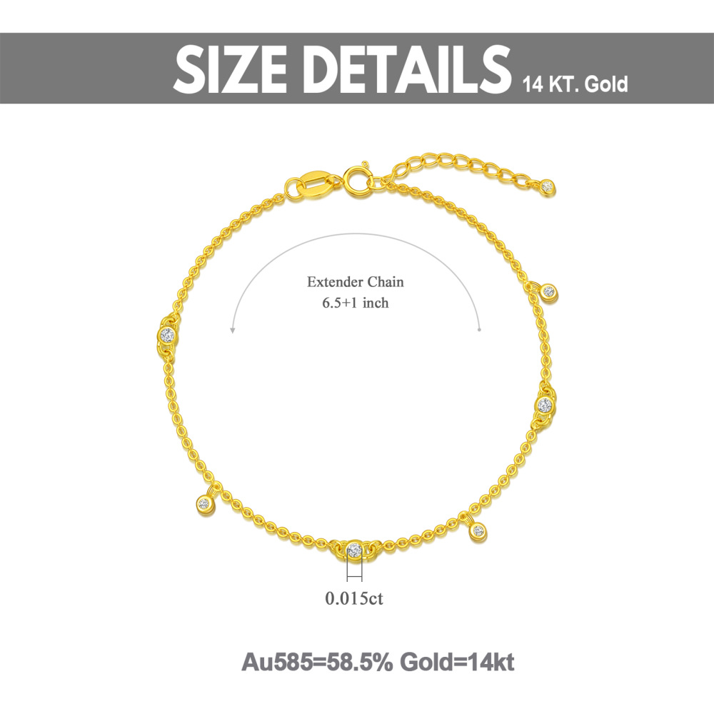 10K Gold Circular Shaped Cubic Zirconia Charm Bracelet-4