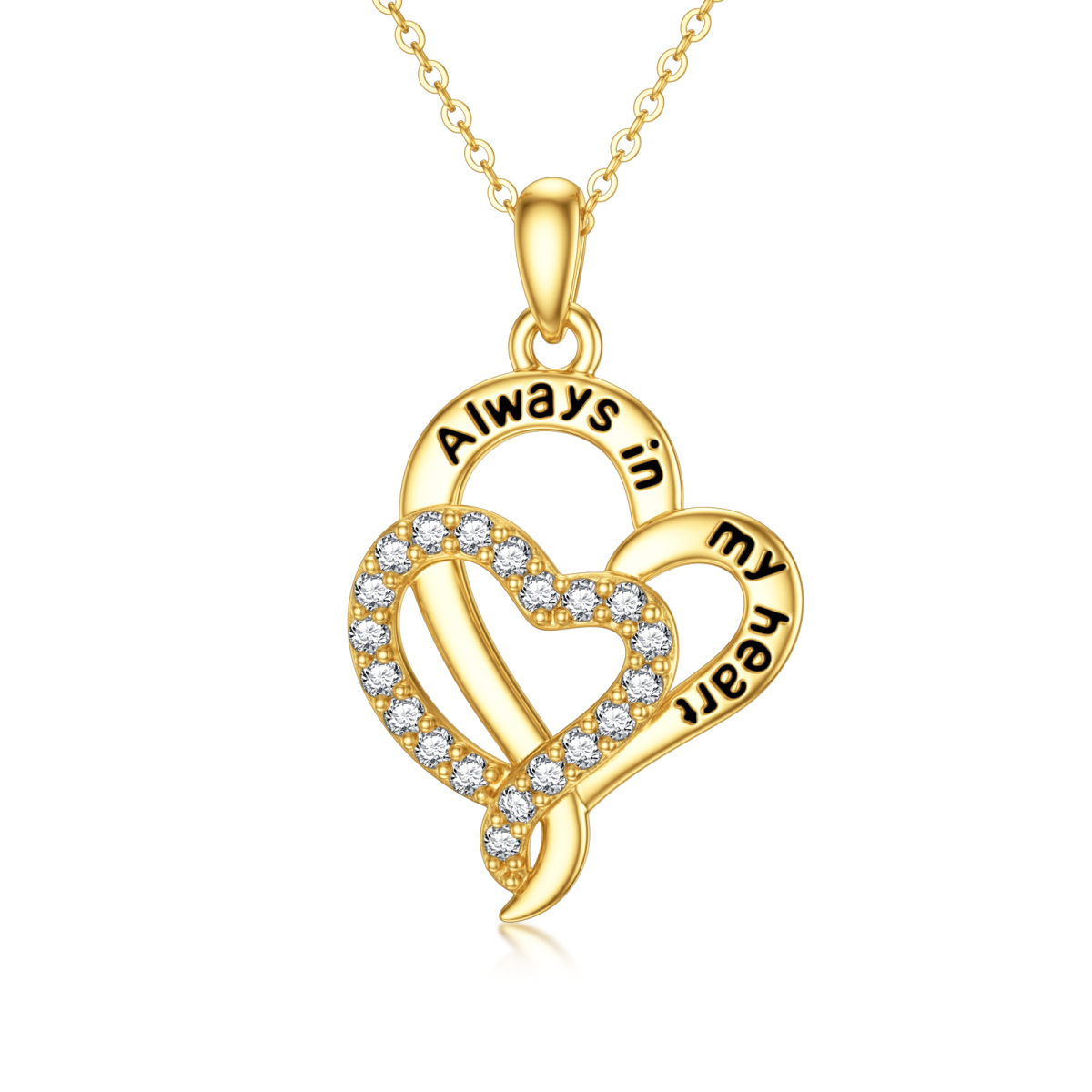 10K Gold Circular Shaped Cubic Zirconia Pendant Necklace with Engraved Word-1