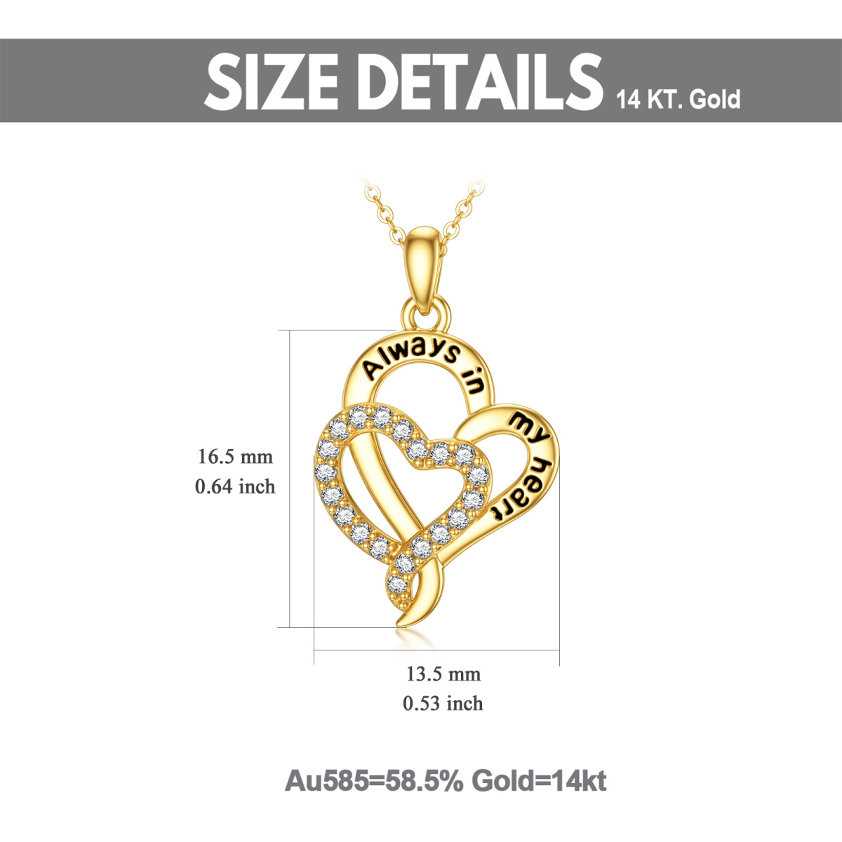 10K Gold Circular Shaped Cubic Zirconia Pendant Necklace with Engraved Word-4