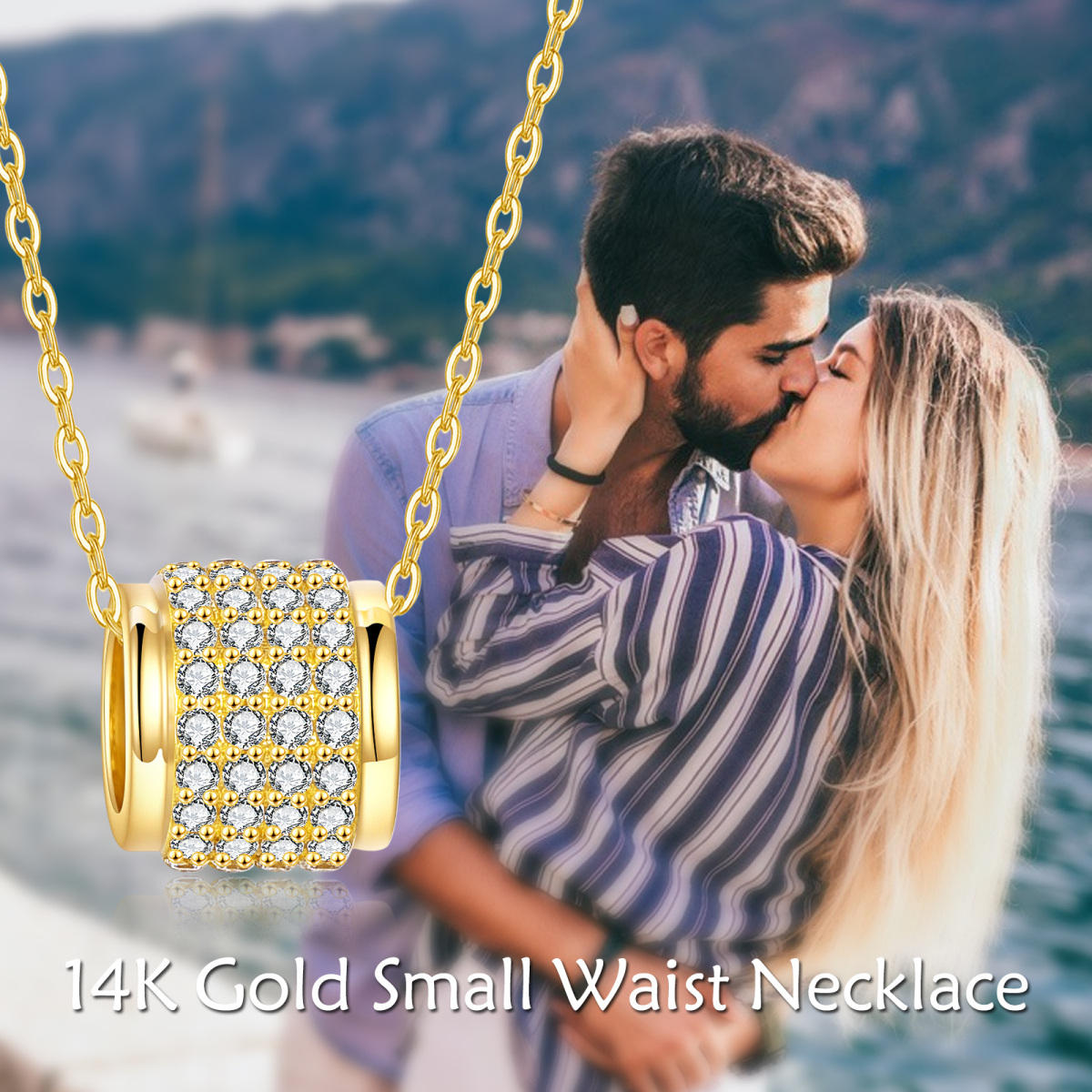 Collana con ciondolo in oro 14K a forma di circolare con zirconi cubici-6