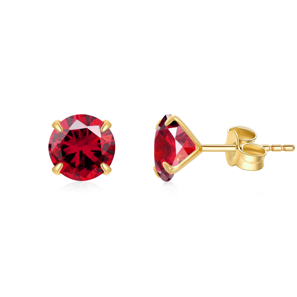 10K Gold Circular Shaped Cubic Zirconia Personalized Birthstone Stud Earrings-1