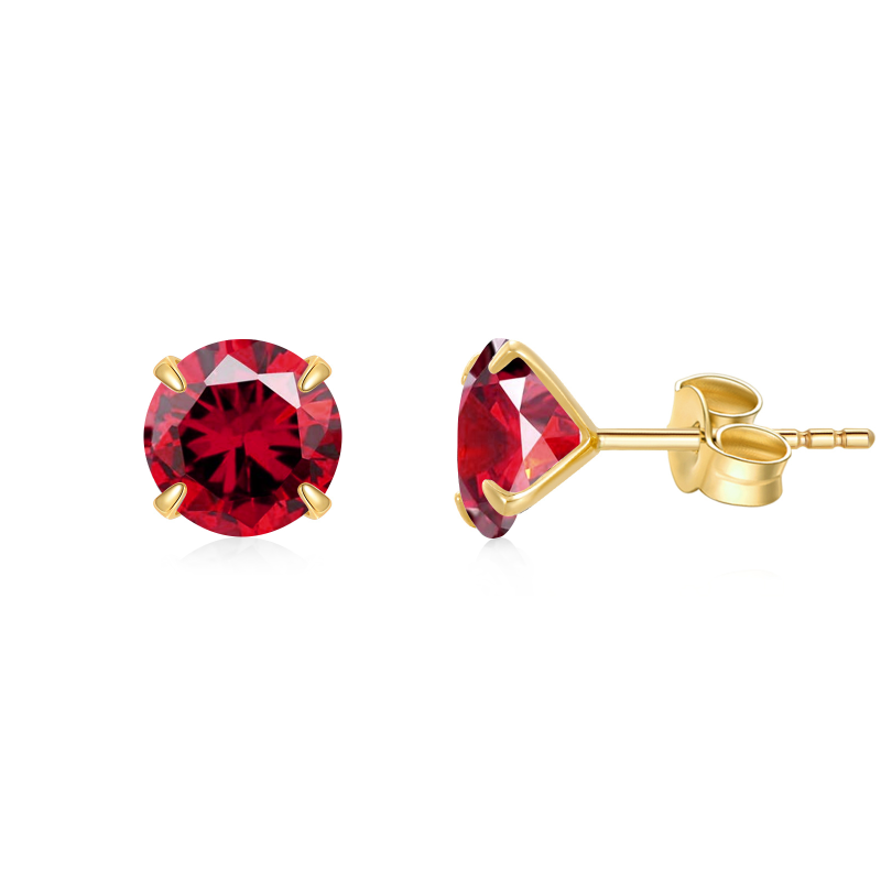 14K Gold Circular Shaped Cubic Zirconia Personalized Birthstone Stud Earrings-1