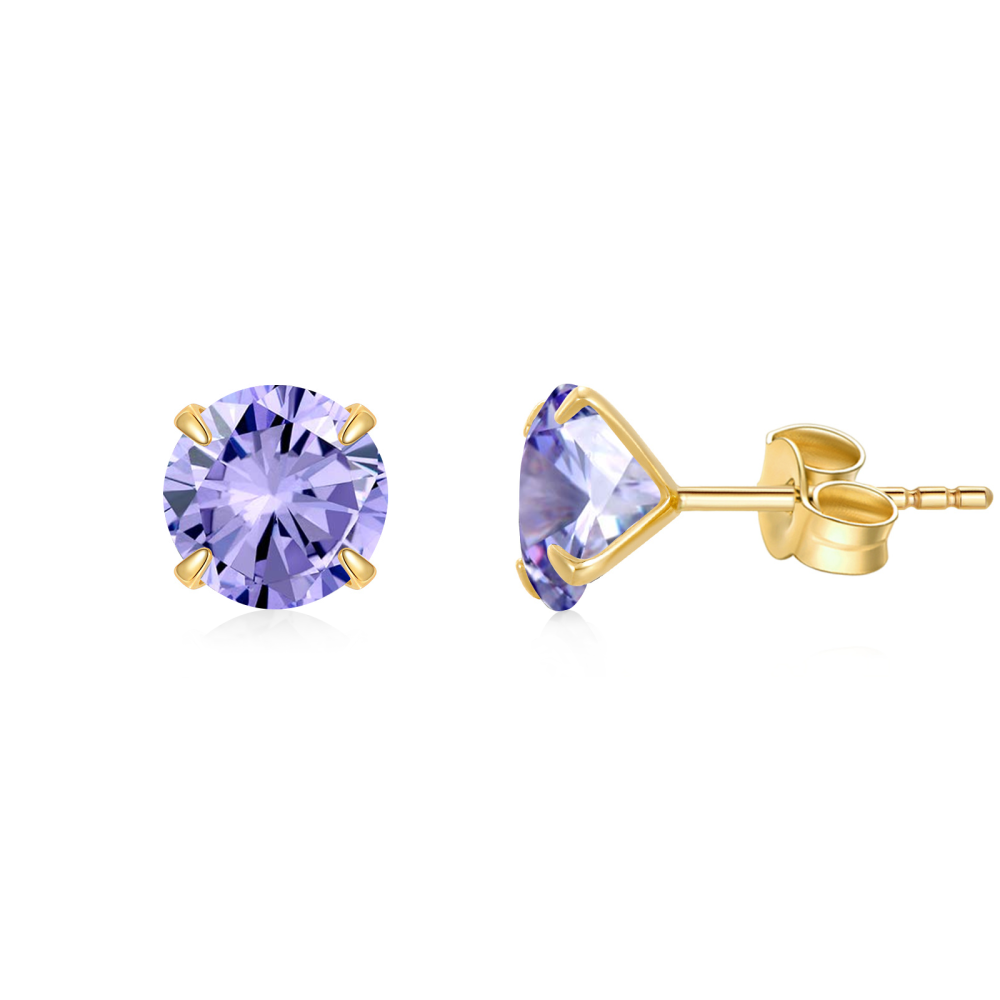 14K Gold Circular Shaped Cubic Zirconia Personalized Birthstone Stud Earrings-1