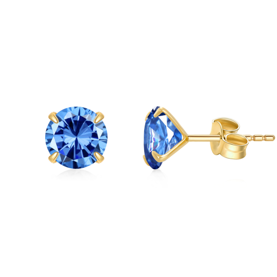 10K Gold Circular Shaped Cubic Zirconia Personalized Birthstone Stud Earrings