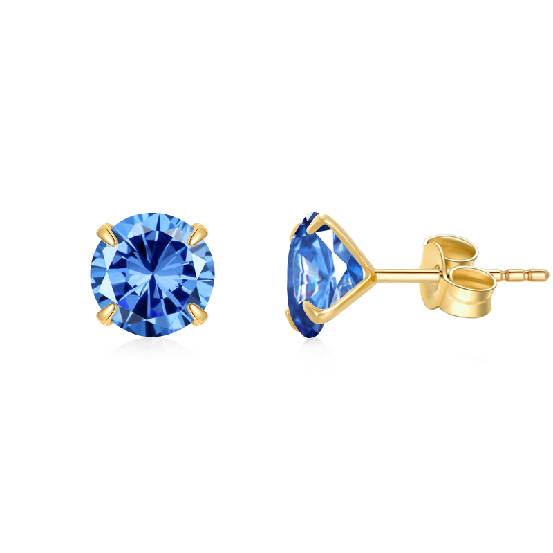 10K Gold Circular Shaped Cubic Zirconia Personalized Birthstone Stud Earrings-4