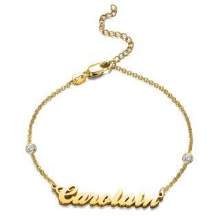 14K Gold Circular Shaped Cubic Zirconia Personalized Classic Name Charm Bracelet-50